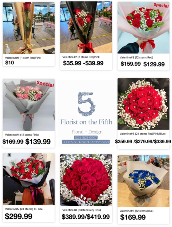 2023 Valentine's Day Price list